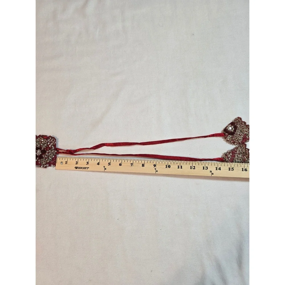BABA CLOTHING LA Embellished Red Belt Waistband‎ ties handmade New